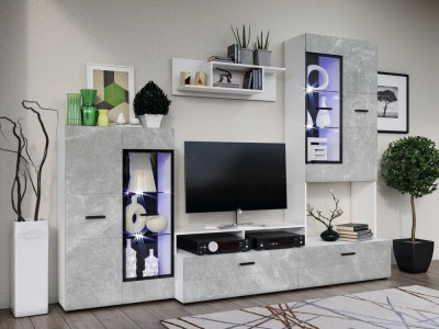 Гостиная Нэнси NEW Вариант №3 (Мрамор глянец, Белый)