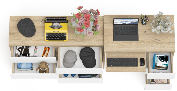 Мори компьютерный стол МС-6 правый + Комод МК1200.6, дуб сонома/белый