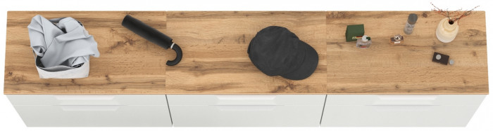 Октава 16.127 Тумба для обуви + 16.127 Тумба + 16.127 Тумба, белый шагрень/дуб крафт золотой/фасады МДФ белый шагрень