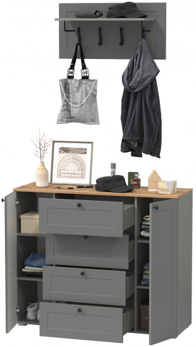 Остин 16.221 Комод + 15.12 Вешалка, серый графит/дуб крафт золотой