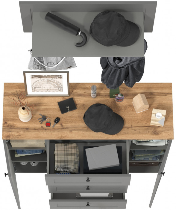 Остин 16.221 Комод + 15.12 Вешалка, серый графит/дуб крафт золотой