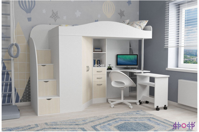 Кровать-чердак Юниор 4 (Ясень Анкор Темный/Оранжевый)