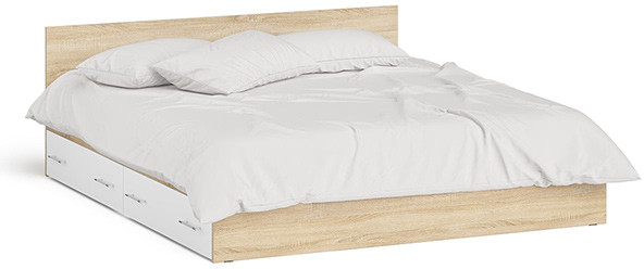 Мори Кровать с ящиками 1800, цвет дуб сонома/белый, ШхГхВ 183,5х203,5х70 см., сп.м. 1800х2000 мм., без матраса, основание есть