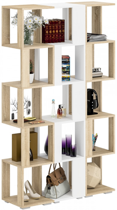 Стеллаж СВК 3 шт., цвет дуб сонома/белый, ШхГхВ 105х35х179 см.(дуб сонома 2 шт. + белый 1 шт.)