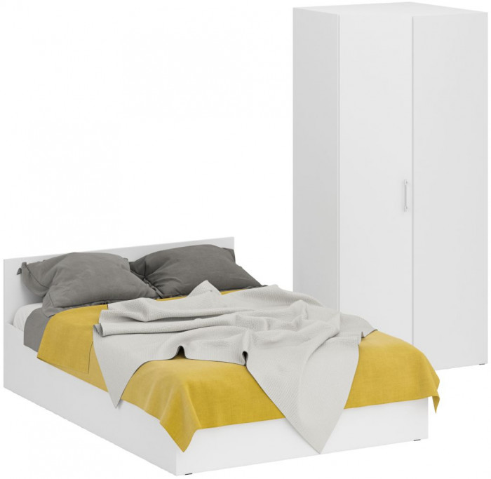 Кровать 1400 + Шкаф угловой Стандарт, цвет белый, ШхГхВ 143,5х203,5х70 + 81,2х81,2х200см., сп.м. 1400х2000 мм., без матраса, основание есть