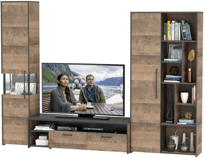 Трувор Гостиная 020, цвет дуб гранж песочный/интра, ШхГхВ 287,6х45,4х210 см., универсальная сборка