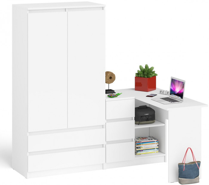 Мори компьютерный стол МС-16 левый + Шкаф МШ900.1, белый