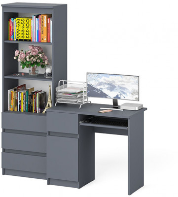 Мори Стол компьютерный МС-1 левый + Стеллаж МСТ600.3, цвет графит, ШхГхВ 150,4х50х179,6 см., выдвижной ящик слева, НЕ универсальная сборка