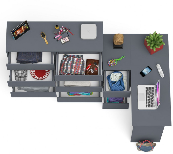 Мори Стол компьютерный МС-16 левый + Комод МК1200.10, цвет графит, ШхГхВ 244,8х84,9х115 см., выдвижные ящики слева, НЕ универсальная сборка