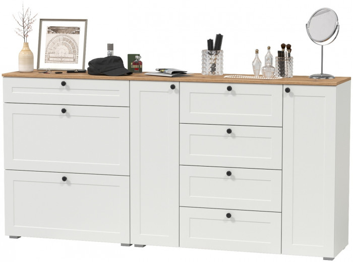 Остин 16.221 Комод + 16.121 Тумба для обуви, белый шагрень/дуб крафт золотой