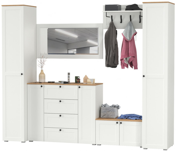 Остин Прихожая 52, белый шагрень/дуб крафт золотой