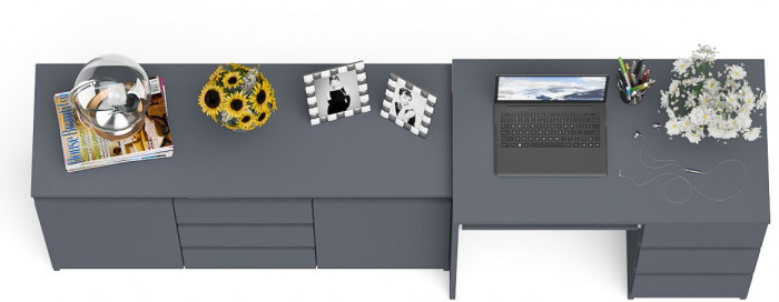 Мори Стол компьютерный МС-6 правый + Комод МК1200.3, цвет графит, ШхГхВ 210,4х50х76,6 см., выдвижные ящики справа, НЕ универсальная сборка