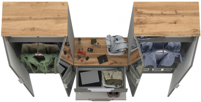 Октава Прихожая 24, цвет серый графит/дуб крафт золотой/фасады МДФ серый графит, ШхГхВ 193,7х35,4х197,6 см., универсальная сборка