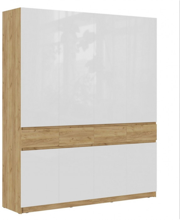 Модульная прихожая Бостон МДФ, композиция 2 (Белый глянец, Дуб Крафт Золотой)