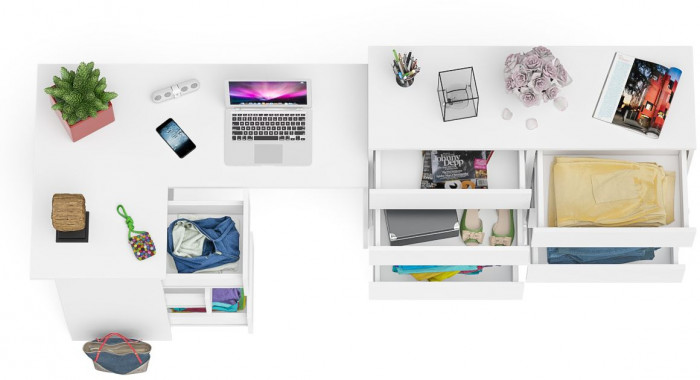 Мори компьютерный стол МС-16 левый + Комод МК1200.8, белый