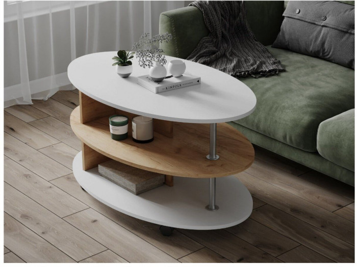 Журнальный стол Консул-4 белый/дуб крафт золотой