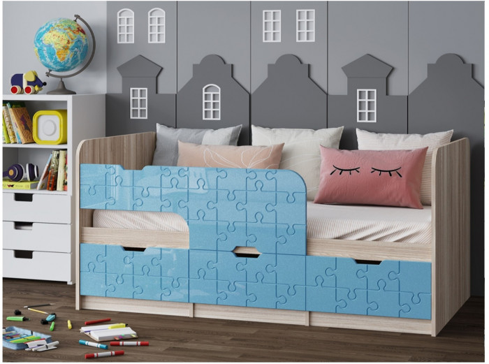 Детская кровать Юниор-9, 80х160 (Лайм глянец, Ясень шимо светлый)