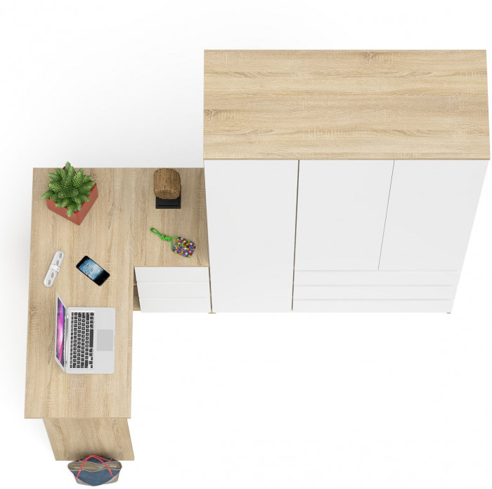 Мори Стол компьютерный МС-16 правый + Шкаф МШ1200.1, цвет дуб сонома/белый, ШхГхВ 244,8х84,9х209,6 см., выдвижные ящики справа, НЕ универс. сборка