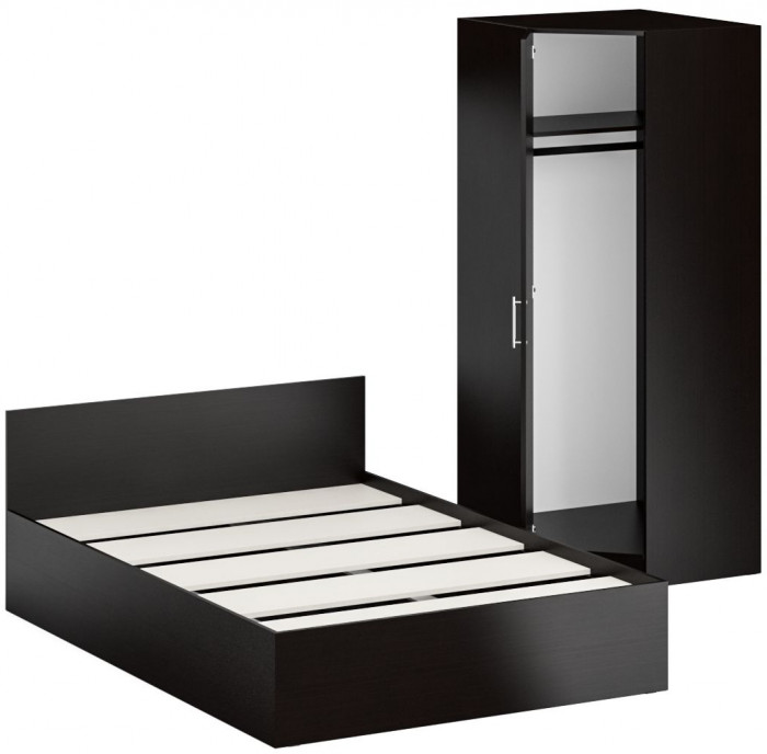 Кровать 1400 + Шкаф угловой Стандарт, цвет венге, ШхГхВ 143,5х203,5х70 + 81,2х81,2х200см., сп.м. 1400х2000 мм., без матраса, основание есть