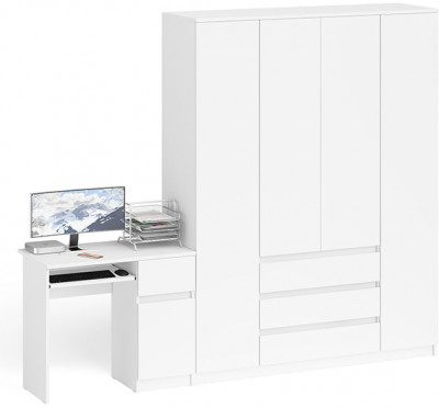Мори компьютерный стол МС-1 правый + Шкаф МШ1600.1, белый