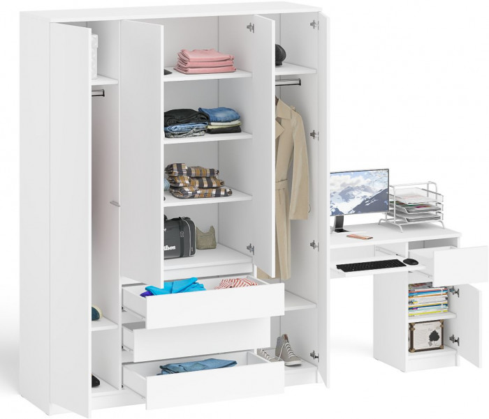 Мори компьютерный стол МС-1 правый + Шкаф МШ1600.1, белый