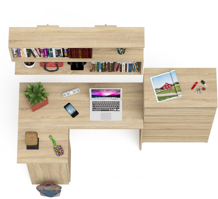 Мори компьютерный стол МС-16 левый + Комод МК700.5 + Полка 1200, дуб сонома