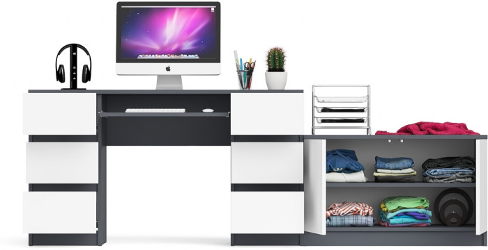 Мори Стол компьютерный МС-2 + Тумба МА900.1, цвет графит/белый, ШхГхВ 225,8х50,4х76,6 см., универсальная сборка