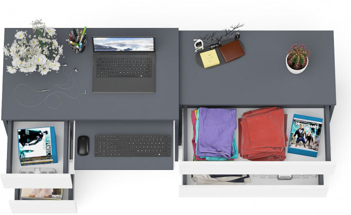 Мори Стол компьютерный МС-6 левый + Комод МК800.1, цвет графит/белый, ШхГхВ 170,4х50х76,6 см., выдвижные ящики слева, НЕ универсальная сборка