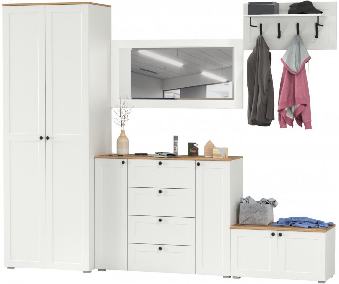 Остин Прихожая 53, белый шагрень/дуб крафт золотой