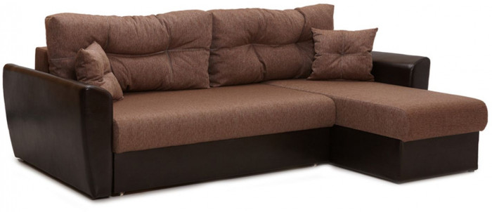 Диван-кровать угловой Амстердам, 150х200, еврокнижка, независимый пружинный блок, рогожка/экокожа, коричневый