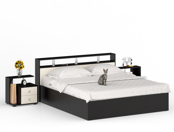 Камелия Кровать 1800 + две тумбы, венге/дуб лоредо