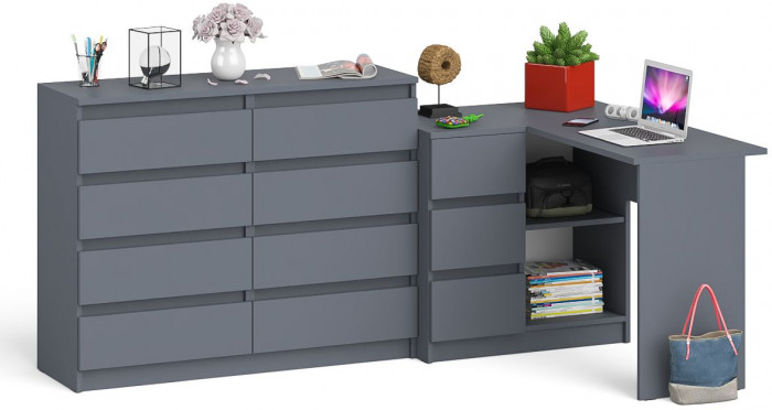 Мори компьютерный стол МС-16 левый + Комод МК1200.8, графит