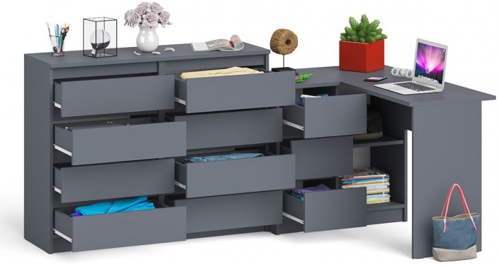 Мори компьютерный стол МС-16 левый + Комод МК1200.8, графит