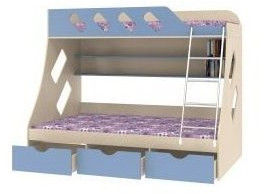 Дельта-20.01 Детская двухъярусная кровать с лестницей (Голубой, Дуб Сонома)