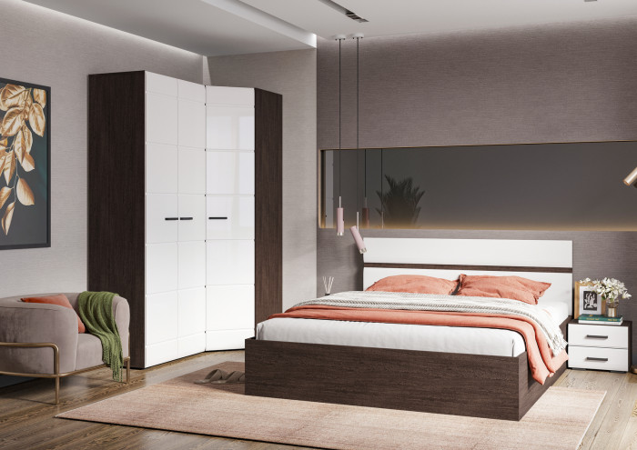 ЛИБЕРТИ ШК 05 Шкаф угловой 780 (780х2100х780) Фасад МДФ БЕЛЫЙ ГЛЯНЕЦ/Корпус ВЕНГЕ