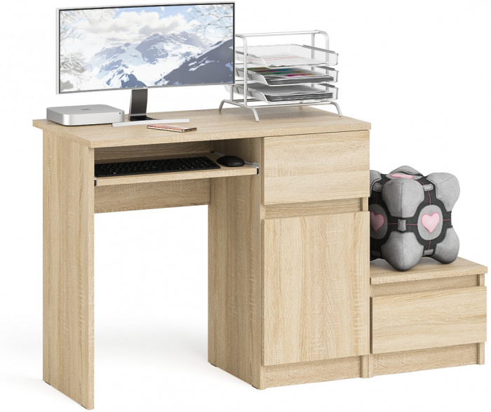 Мори Стол компьютерный МС-1 правый + Тумба ТМП400.1, цвет дуб сонома, ШхГхВ 130,4х50х76,6 см., выдвижной ящик справа, НЕ универсальная сборка