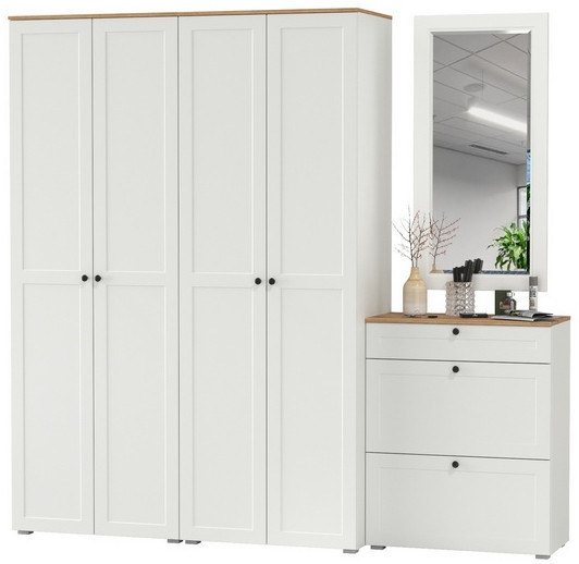 Остин Прихожая 28, цвет белый шагрень/дуб крафт золотой, ШхГхВ 240х54,3х229,6 см., универсальная сборка