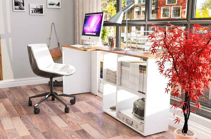 Лидер-8 Модуль письменный стол трансформер, белый шагрень/крафт золото