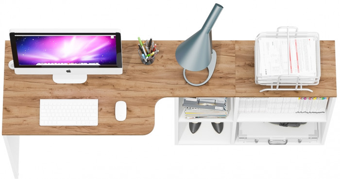 Лидер-8 Модуль письменный стол трансформер, белый шагрень/крафт золото