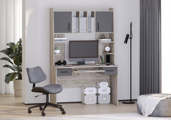 Стол рабочий 6-0604дкс/граф Бета, цвет дуб крафт серый/графит, ШхГхВ 120х60,5х183,5 см.