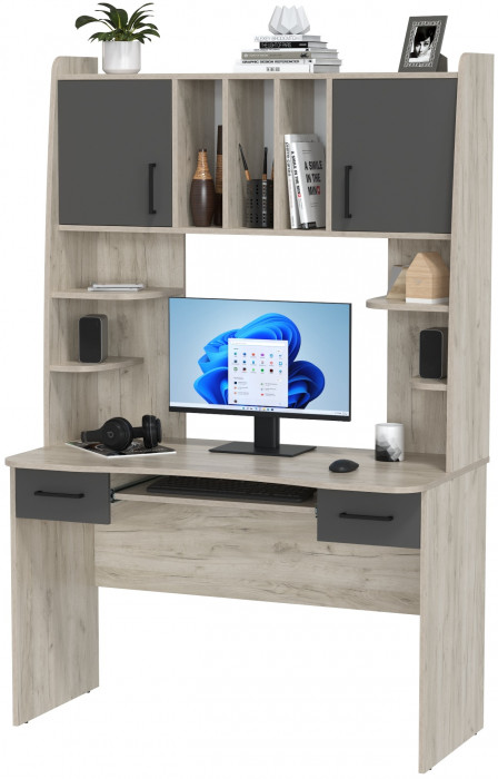 Стол рабочий 6-0604дкс/граф Бета, цвет дуб крафт серый/графит, ШхГхВ 120х60,5х183,5 см.