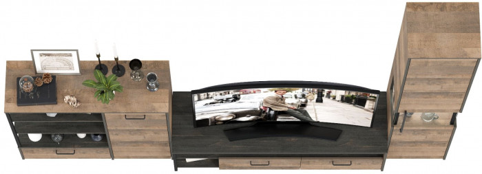 Трувор Гостиная 022, цвет дуб гранж песочный/интра, ШхГхВ 303,6х45,4х210 см., универсальная сборка