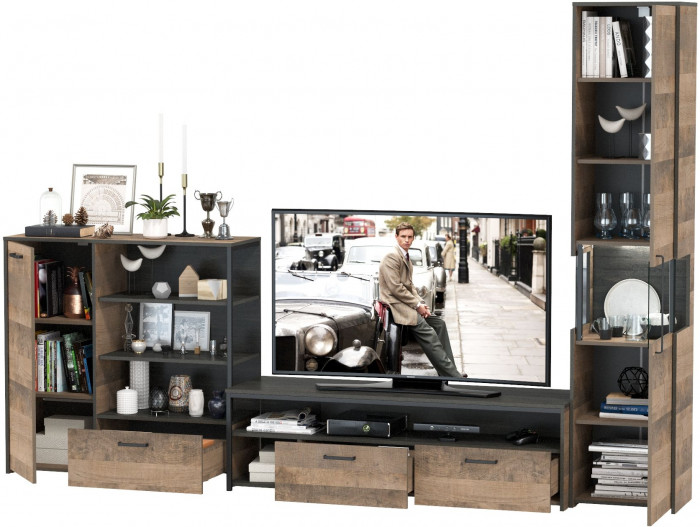 Трувор Гостиная 022, цвет дуб гранж песочный/интра, ШхГхВ 303,6х45,4х210 см., универсальная сборка