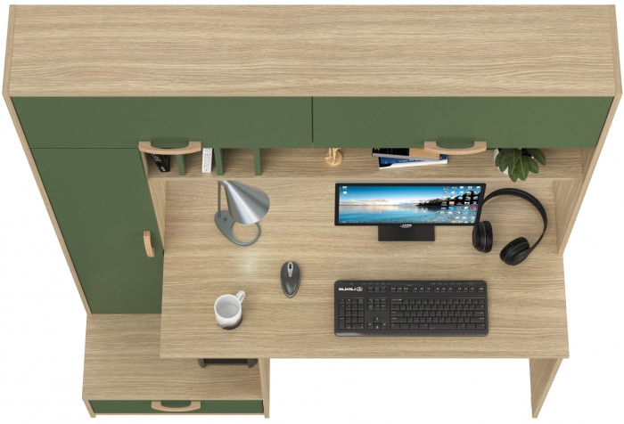 Лайт Стол письменный 03.243Н, цвет плэйн/дымчатый зелёный, ШхГхВ 150,2х57,3х179,9 см., НЕ универсальная сборка