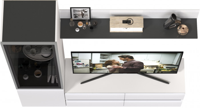 Сидней Комплектация № 048, корпус белый/чёрный/фасады МДФ белый глянец