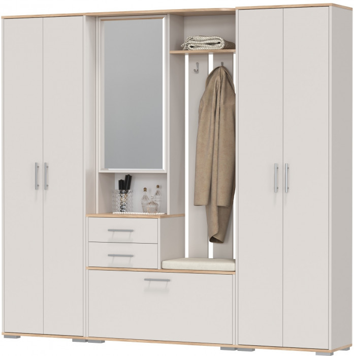 Прихожая Домино 4, цвет дуб крафт золотой/кашемир серый, ШхГхВ 220х36х202 см., универсальная сборка