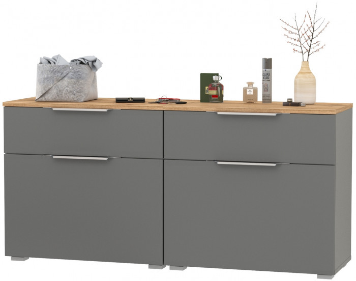 Октава 16.127 Тумба для обуви + 16.127 Тумба для обуви, серый графит/дуб крафт золотой/фасады МДФ серый графит