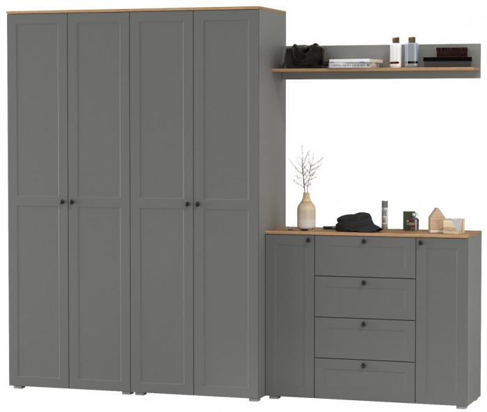 Остин Прихожая 73, цвет серый графит/дуб крафт золотой, ШхГхВ 280х54,3х229,6 см., универсальная сборка