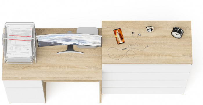 Мори Стол компьютерный МС-1 левый + Комод МК800.4, цвет дуб сонома/белый, ШхГхВ 170,4х50х94 см., выдвижной ящик слева, НЕ универсальная сборка