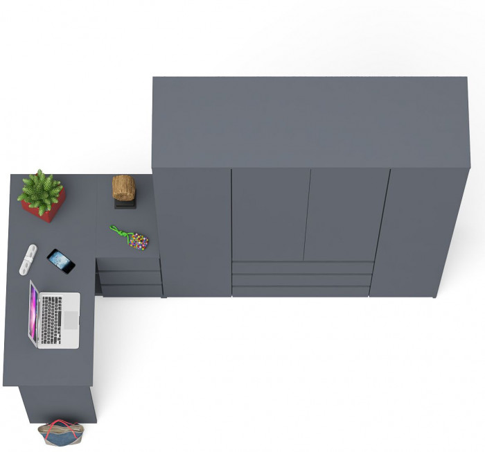 Мори Стол компьютерный МС-16 правый + Шкаф МШ1600.1, цвет графит, ШхГхВ 284,8х84,9х209,6 см., выдвижные ящики справа, НЕ универсальная сборка